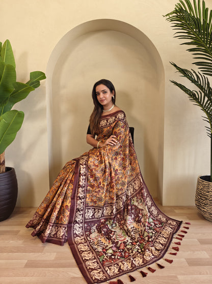 Yellow Pure Cotton Kalamkari Digital Print Saree Cotton saree Anant Tex Exports Pvt.Ltd..