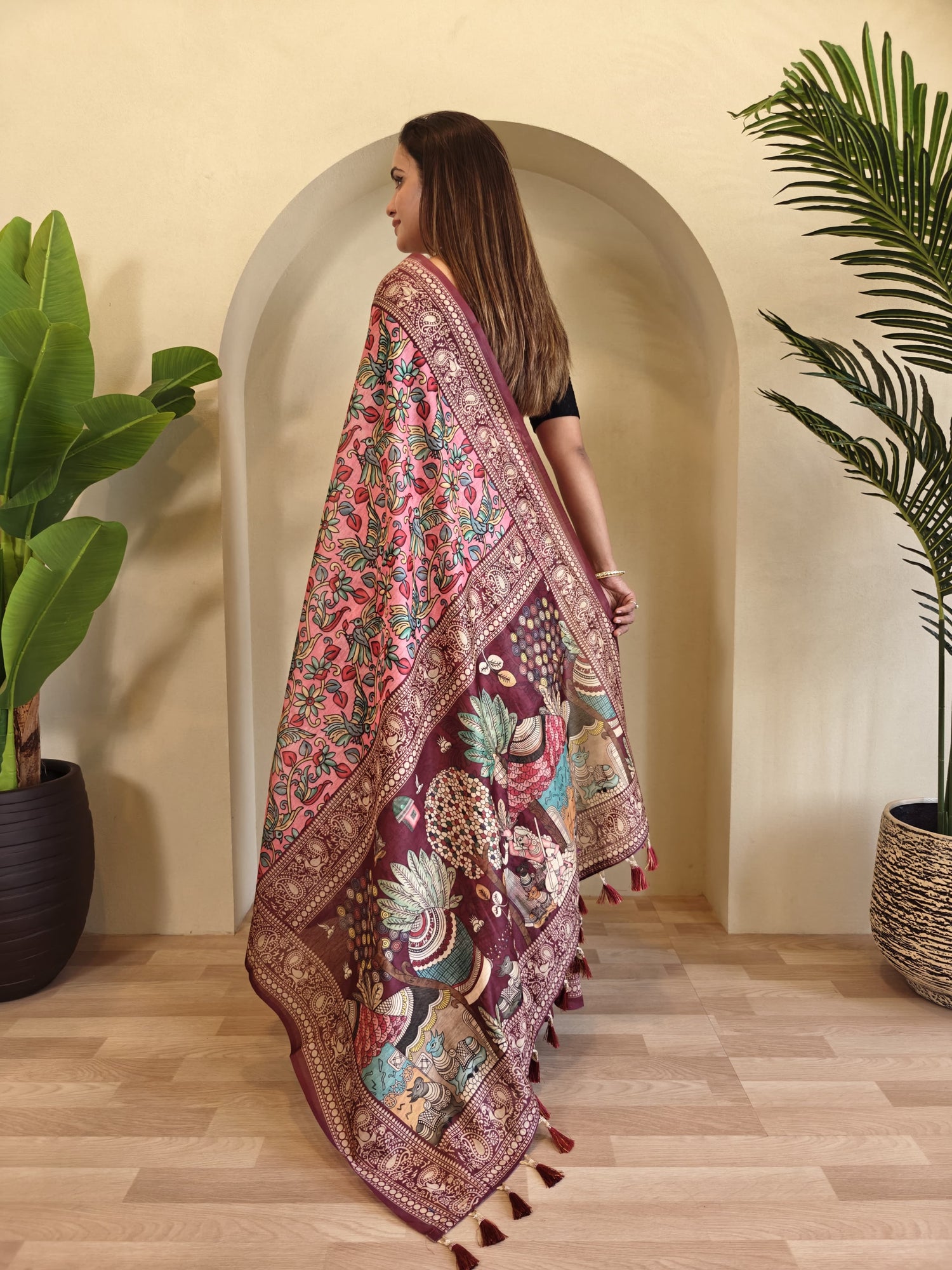 Pink Pure Cotton Kalamkari Digital Print Saree Cotton saree Anant Tex Exports Pvt.Ltd..