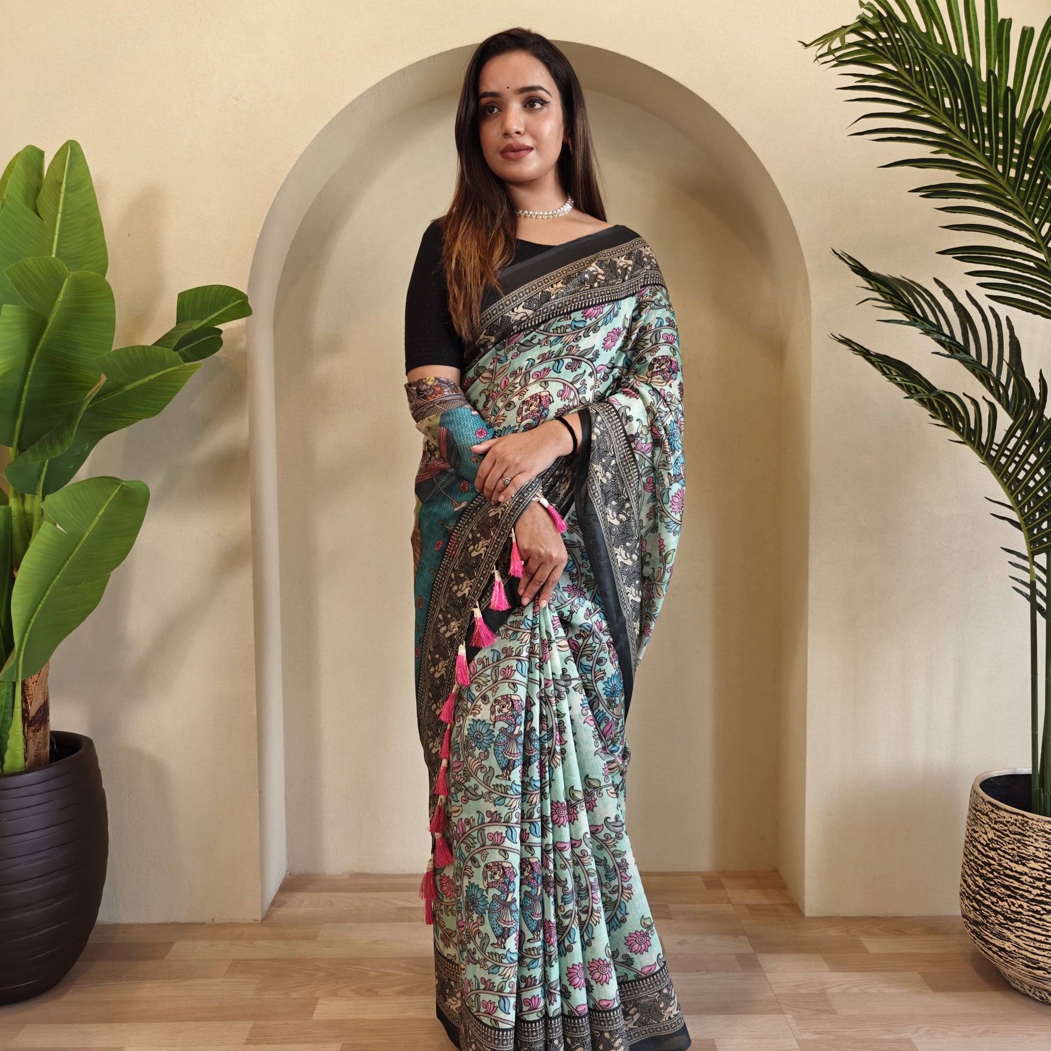 Green Pure Cotton Kalamkari Digital Print Saree