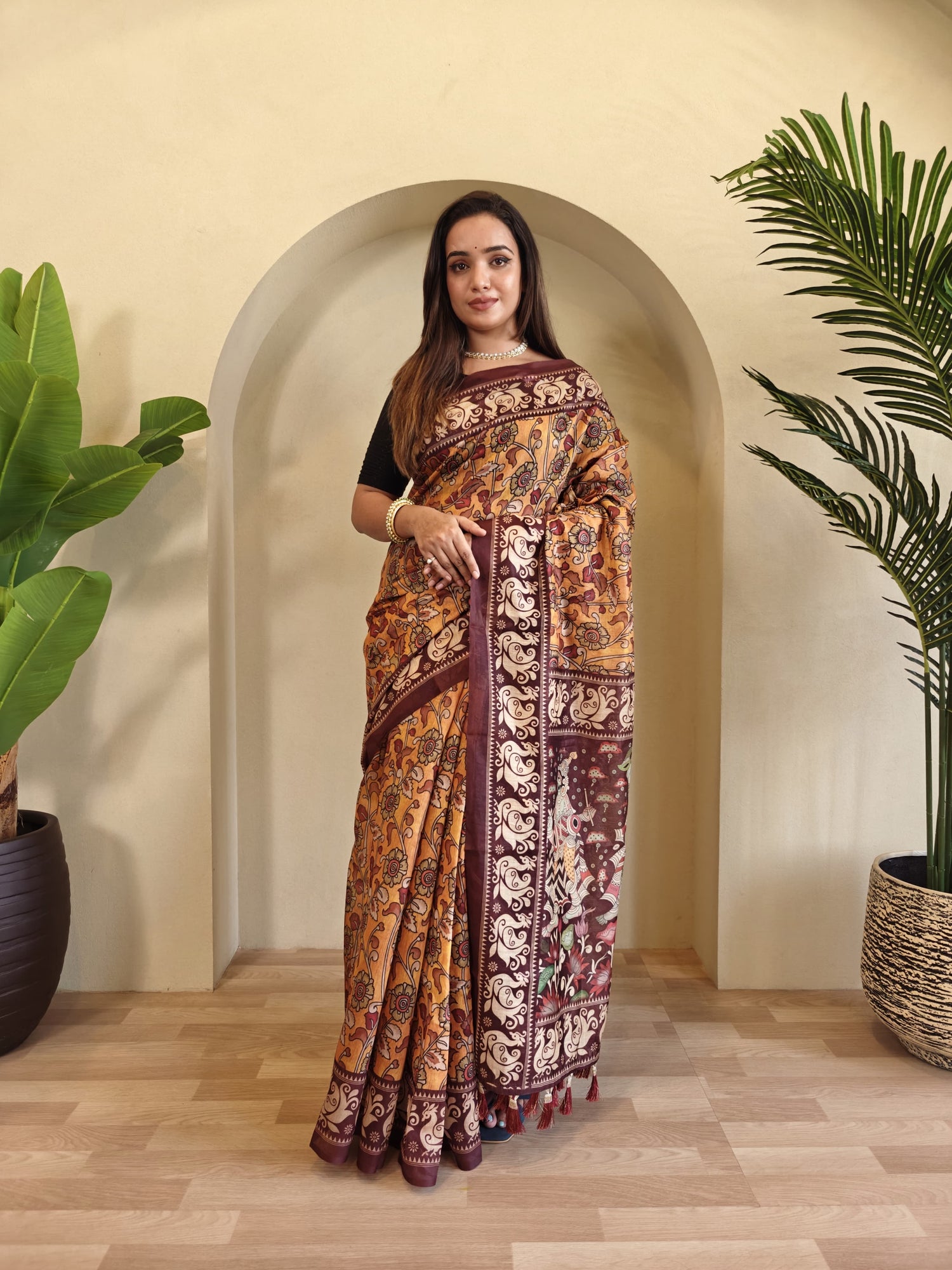 Yellow Pure Cotton Kalamkari Digital Print Saree Cotton saree Anant Tex Exports Pvt.Ltd..