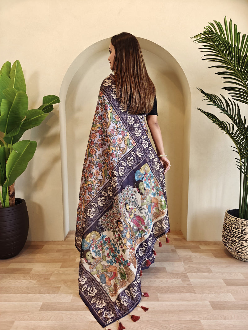 Lavender Pure Cotton Kalamkari Digital Print Saree