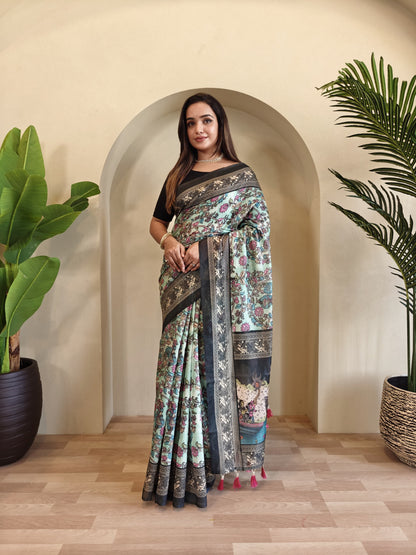 Green Pure Cotton Kalamkari Digital Print Saree Cotton saree Anant Tex Exports Pvt.Ltd..