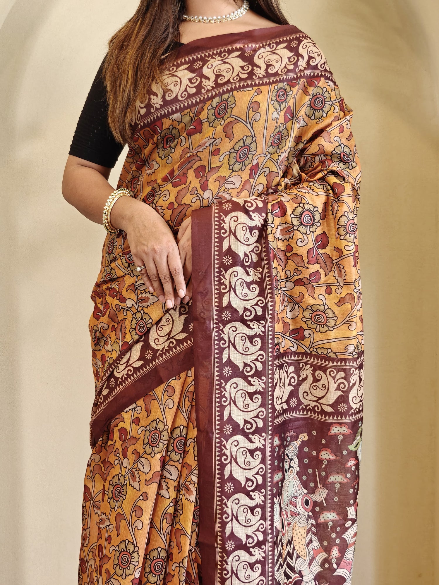 Yellow Pure Cotton Kalamkari Digital Print Saree Cotton saree Anant Tex Exports Pvt.Ltd..
