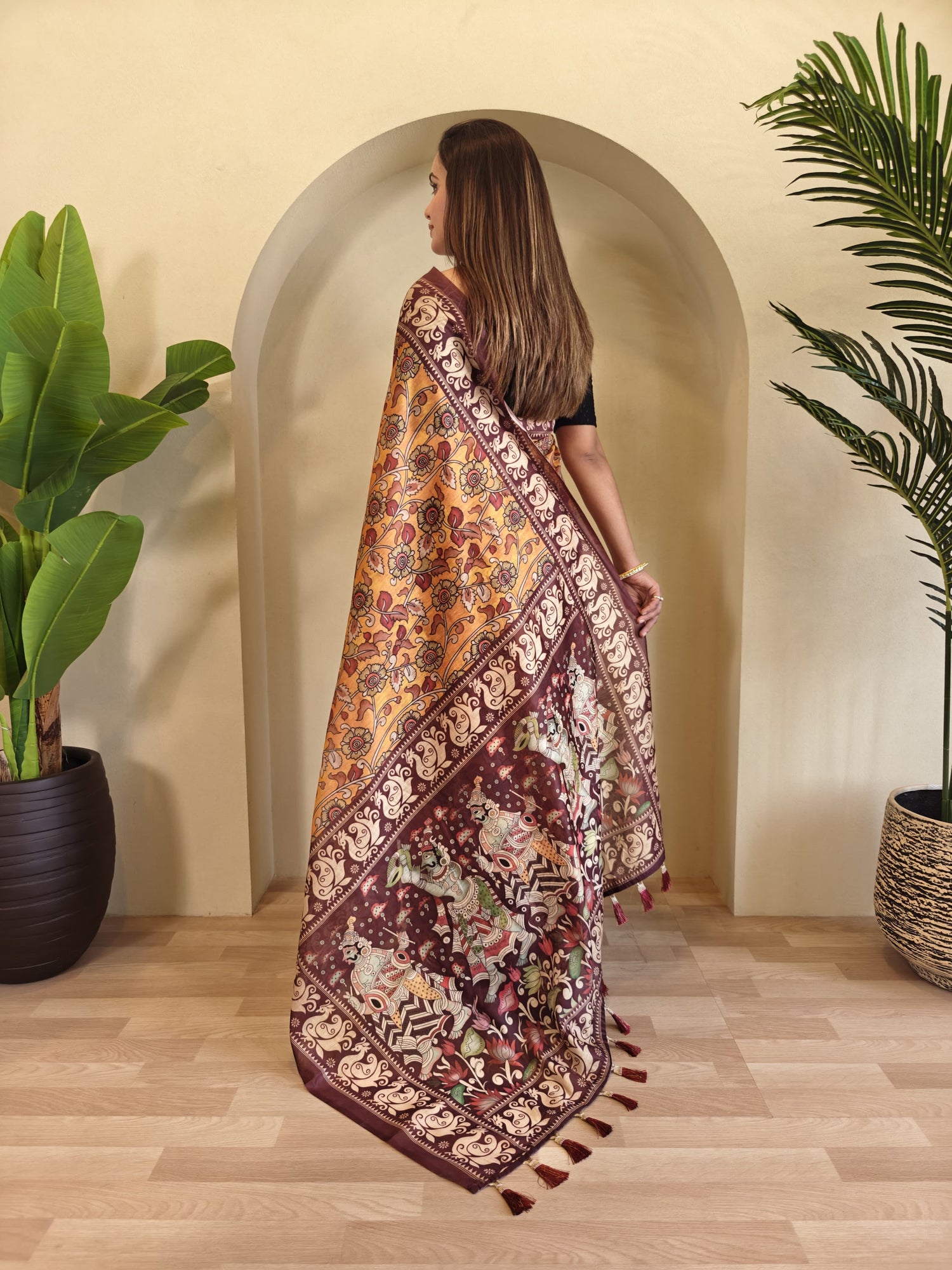 Yellow Pure Cotton Kalamkari Digital Print Saree Cotton saree Anant Tex Exports Pvt.Ltd..