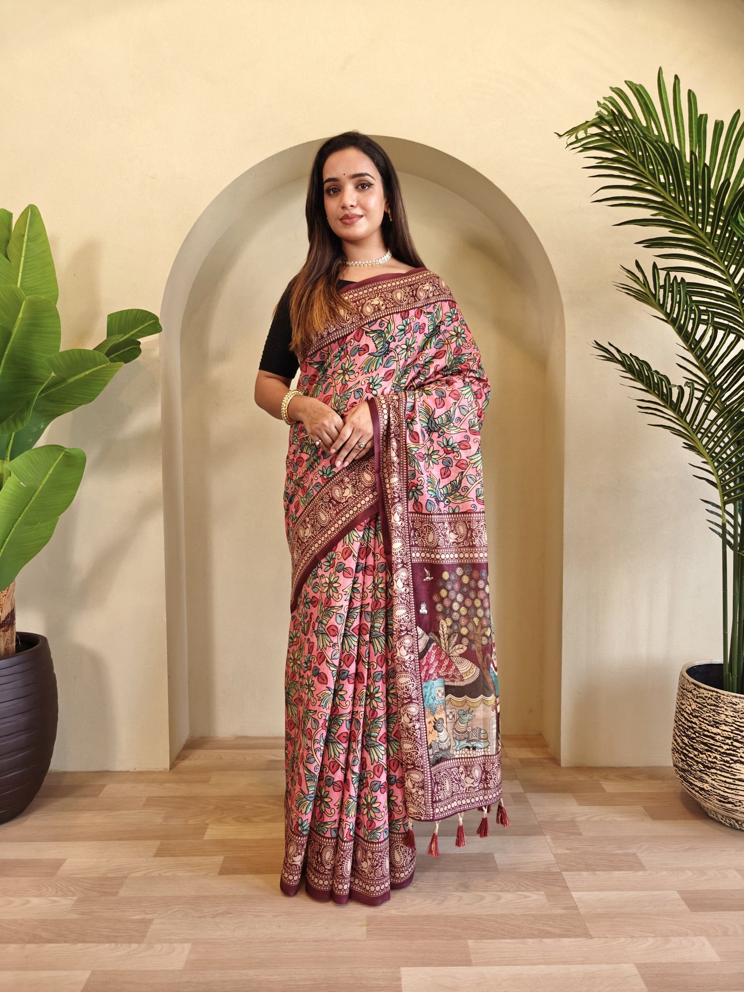 Pink Pure Cotton Kalamkari Digital Print Saree Cotton saree Anant Tex Exports Pvt.Ltd..