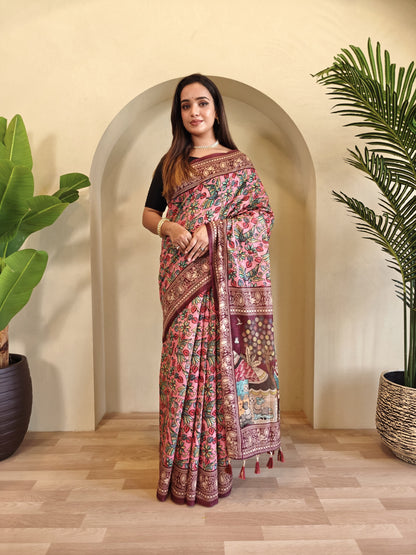 Pink Pure Cotton Kalamkari Digital Print Saree Cotton saree Anant Tex Exports Pvt.Ltd..