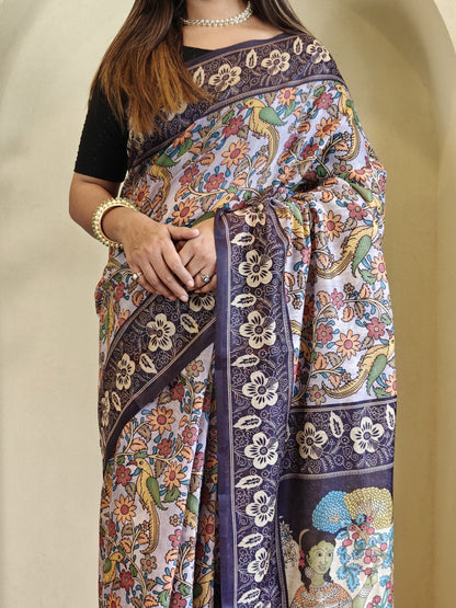 Lavender Pure Cotton Kalamkari Digital Print Saree Cotton saree Anant Tex Exports Pvt.Ltd..