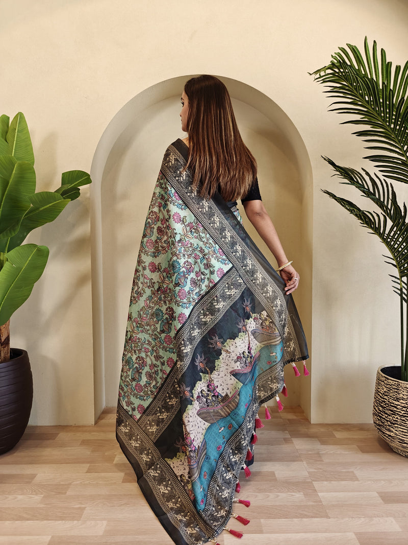 Green Pure Cotton Kalamkari Digital Print Saree