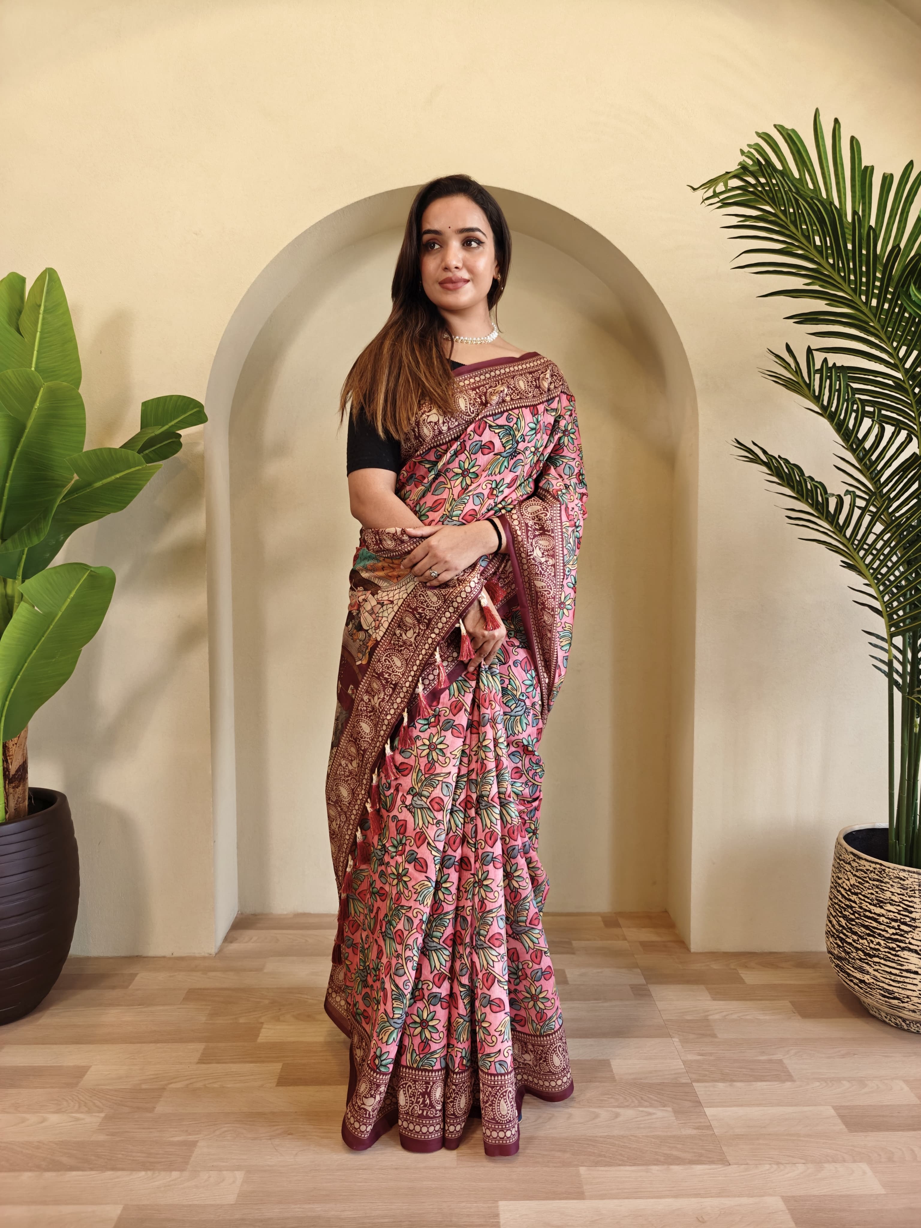 Pink Pure Cotton Kalamkari Digital Print Saree Cotton saree Anant Tex Exports Pvt.Ltd..