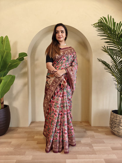 Pink Pure Cotton Kalamkari Digital Print Saree Cotton saree Anant Tex Exports Pvt.Ltd..
