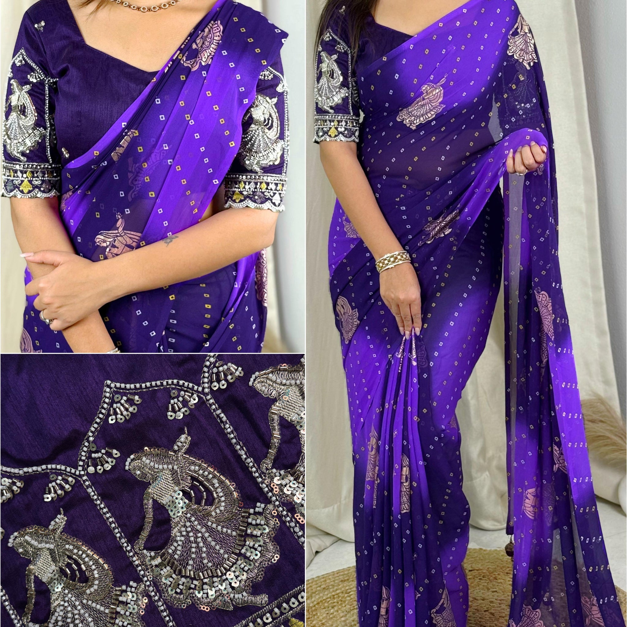 Violet Pure Soft Georgette Saree