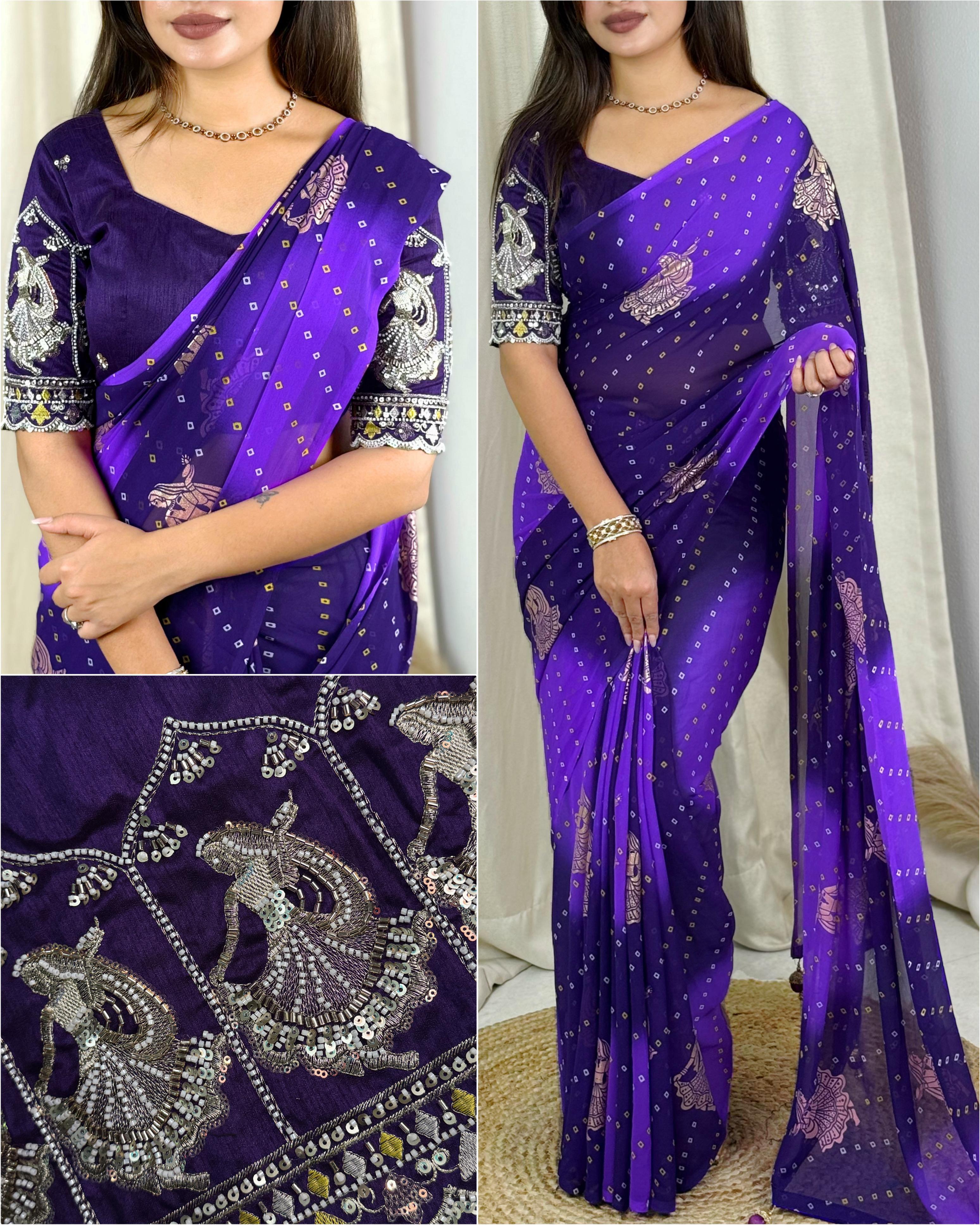 Violet Pure Soft Georgette Saree