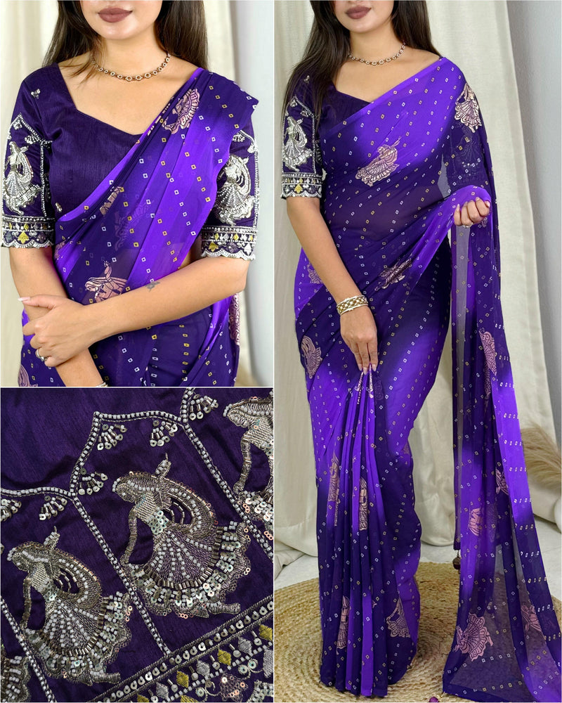 Violet Pure Soft Georgette Saree