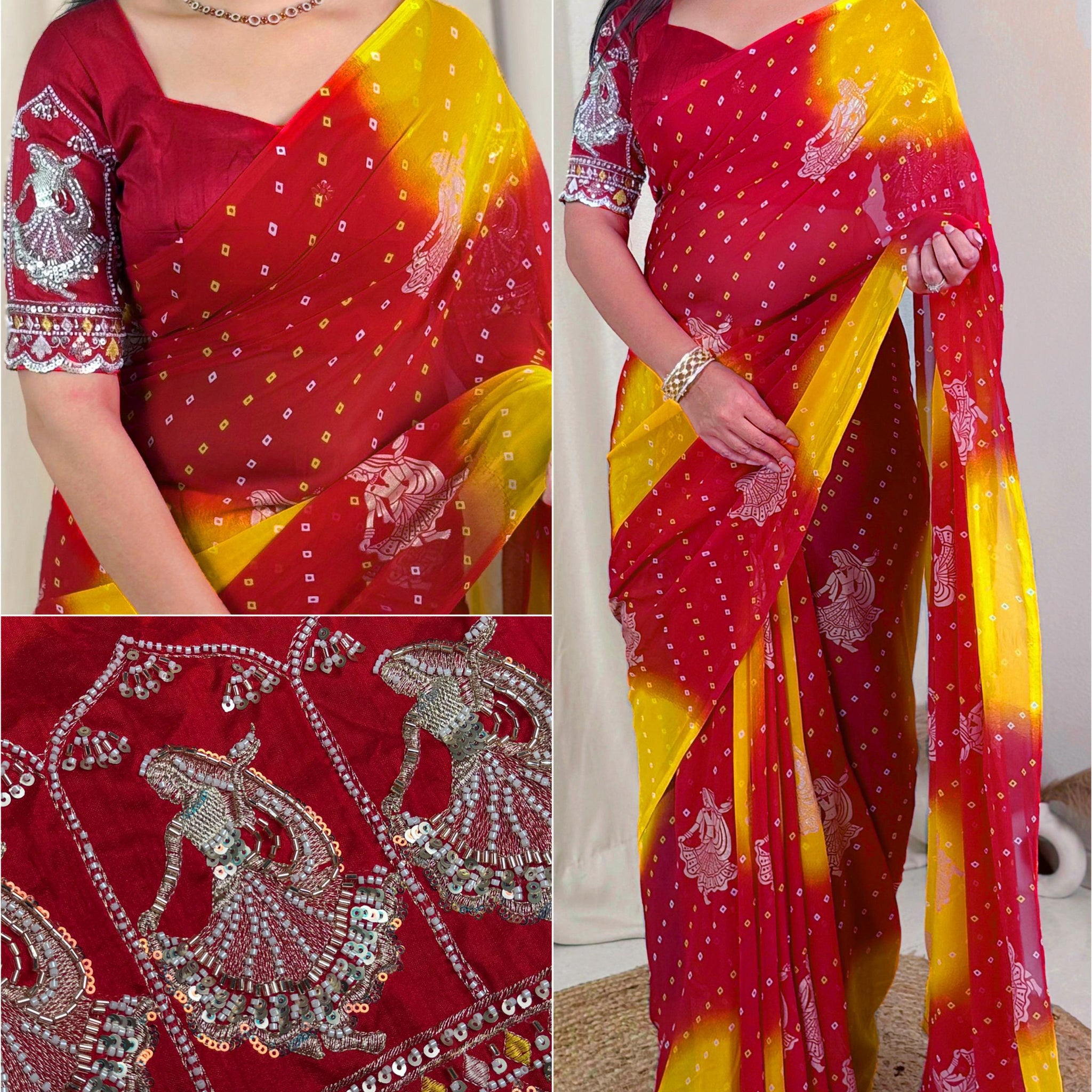 Yellow Pure Soft Georgette Saree