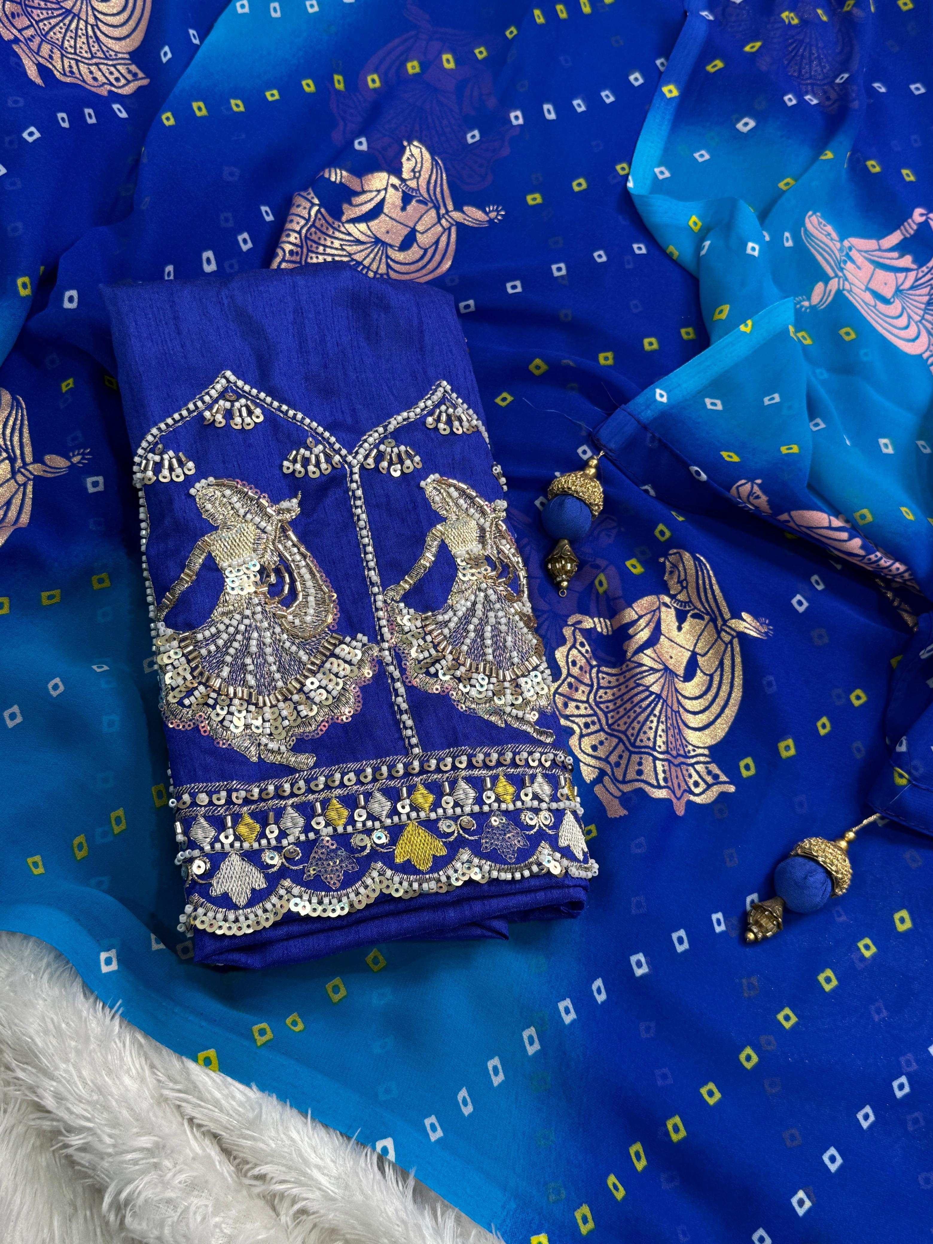 Blue Pure Soft Georgette Saree