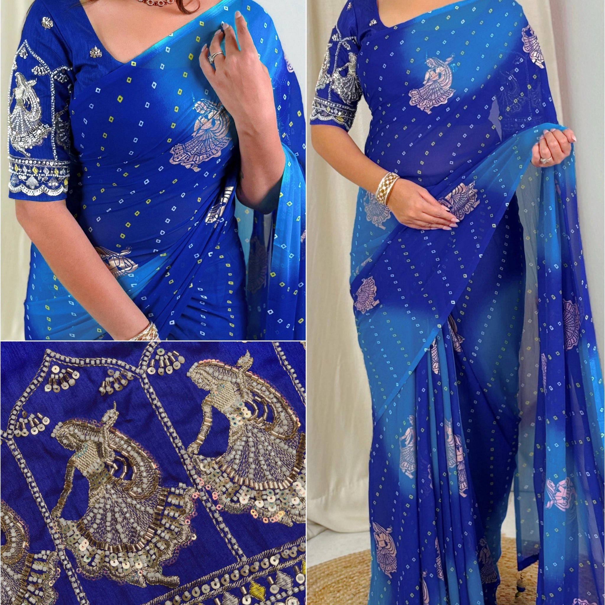 Blue Pure Soft Georgette Saree