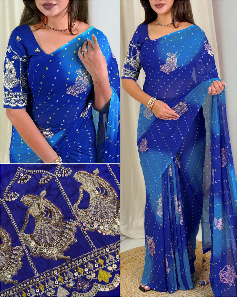 Blue Pure Soft Georgette Saree