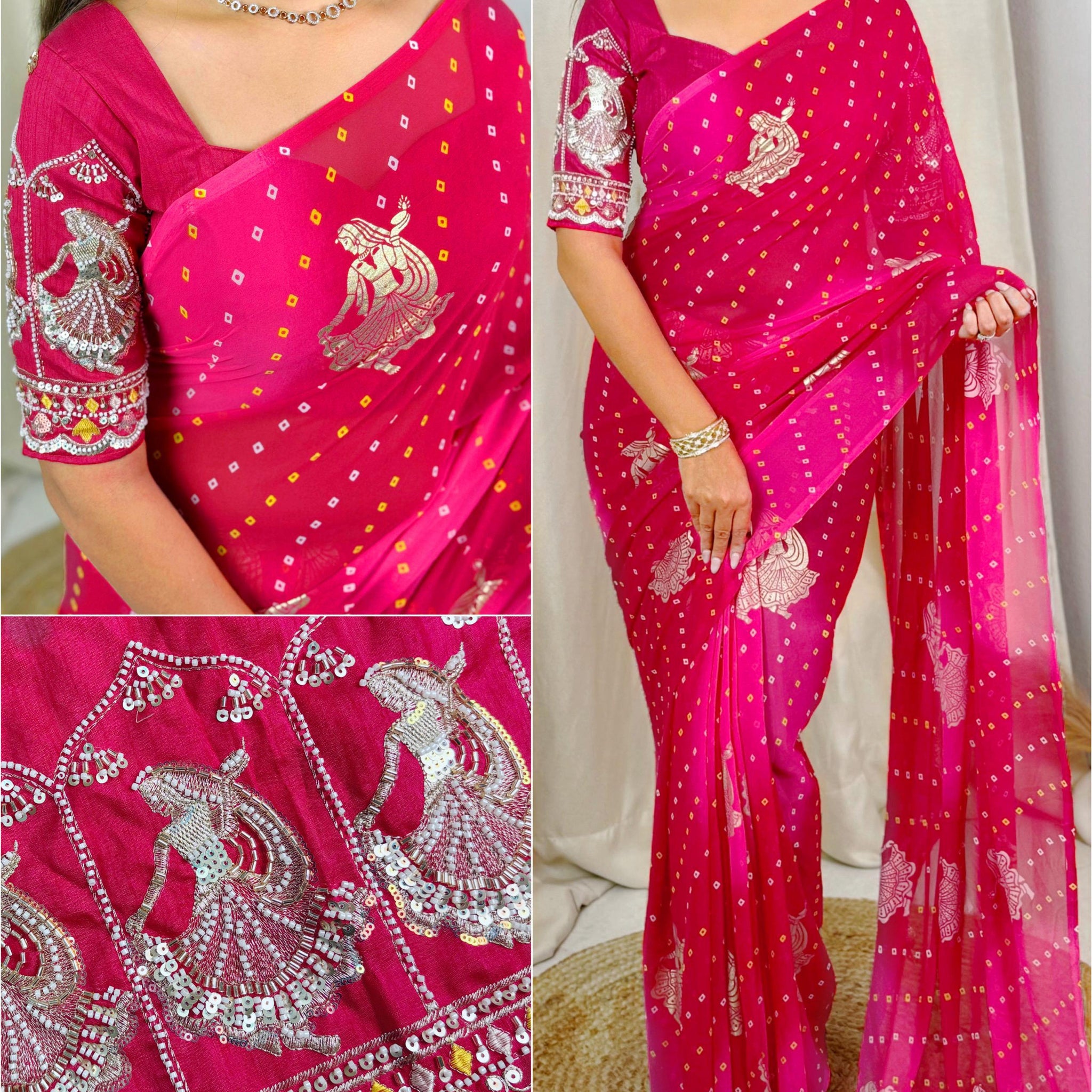 Red Pure Soft Georgette Saree