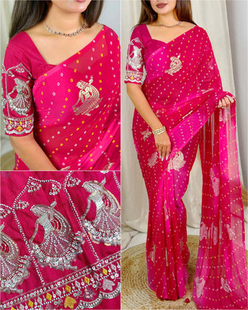 Red Pure Soft Georgette Saree