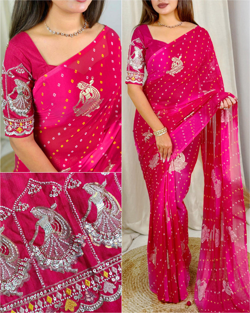 Red Pure Soft Georgette Saree