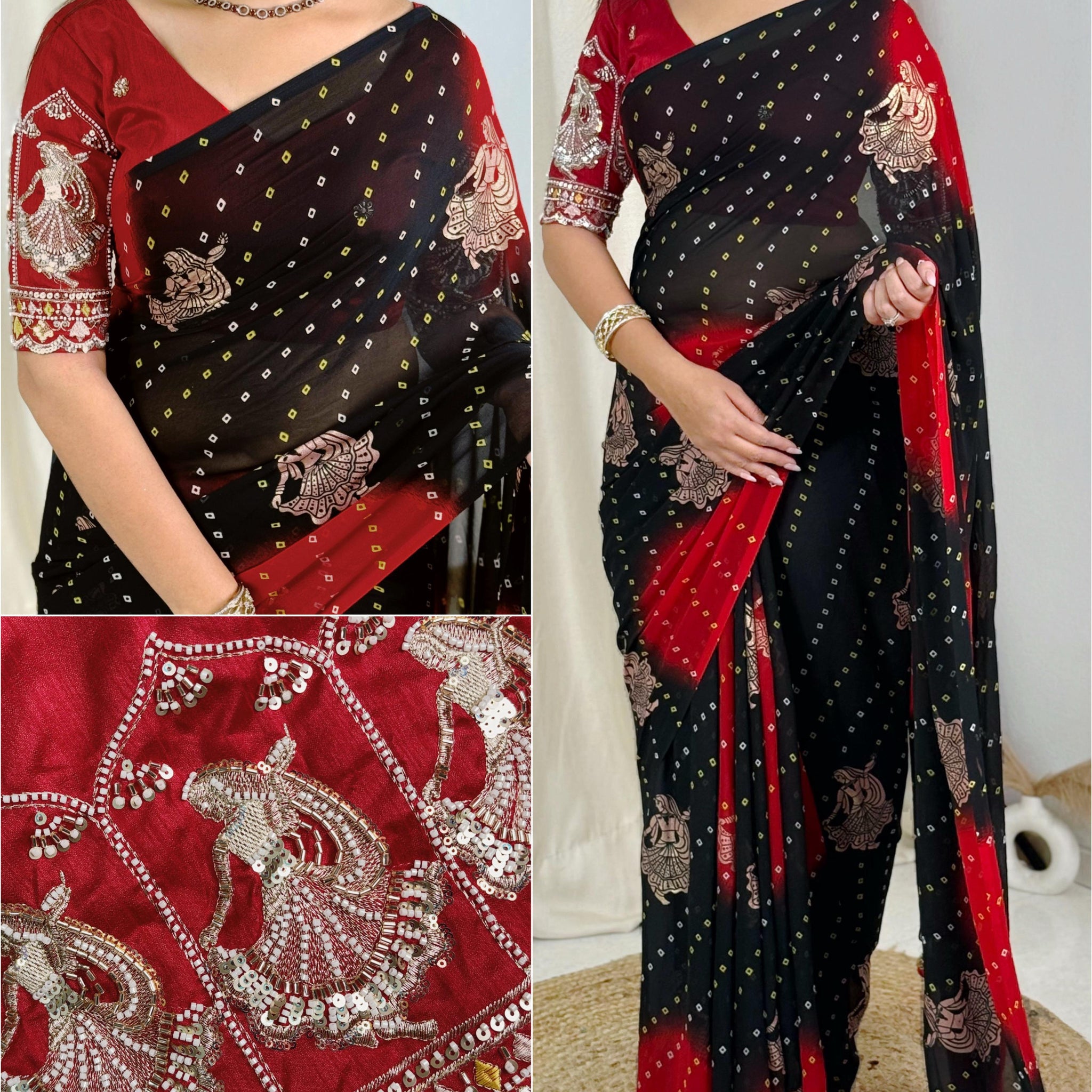Black Pure Soft Georgette Saree
