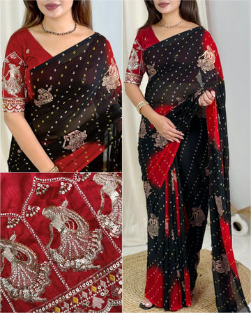 Black Pure Soft Georgette Saree
