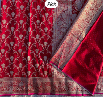 Pink Pure Banarasi Mushro Satin Silk Saree Banarasi Saree Anant Tex Exports Pvt.Ltd..