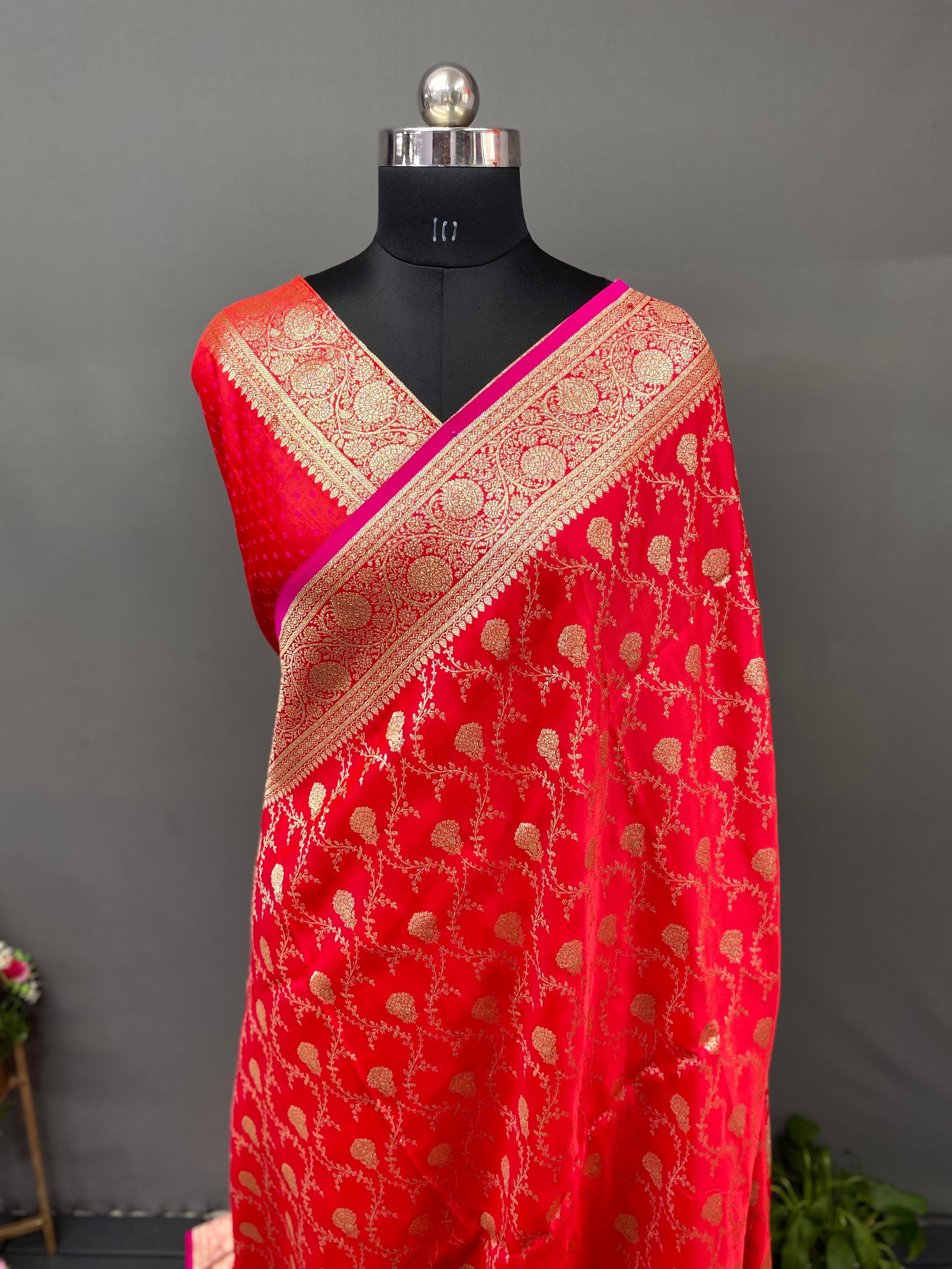 Pink Pure Banarasi Mushro Satin Silk Saree