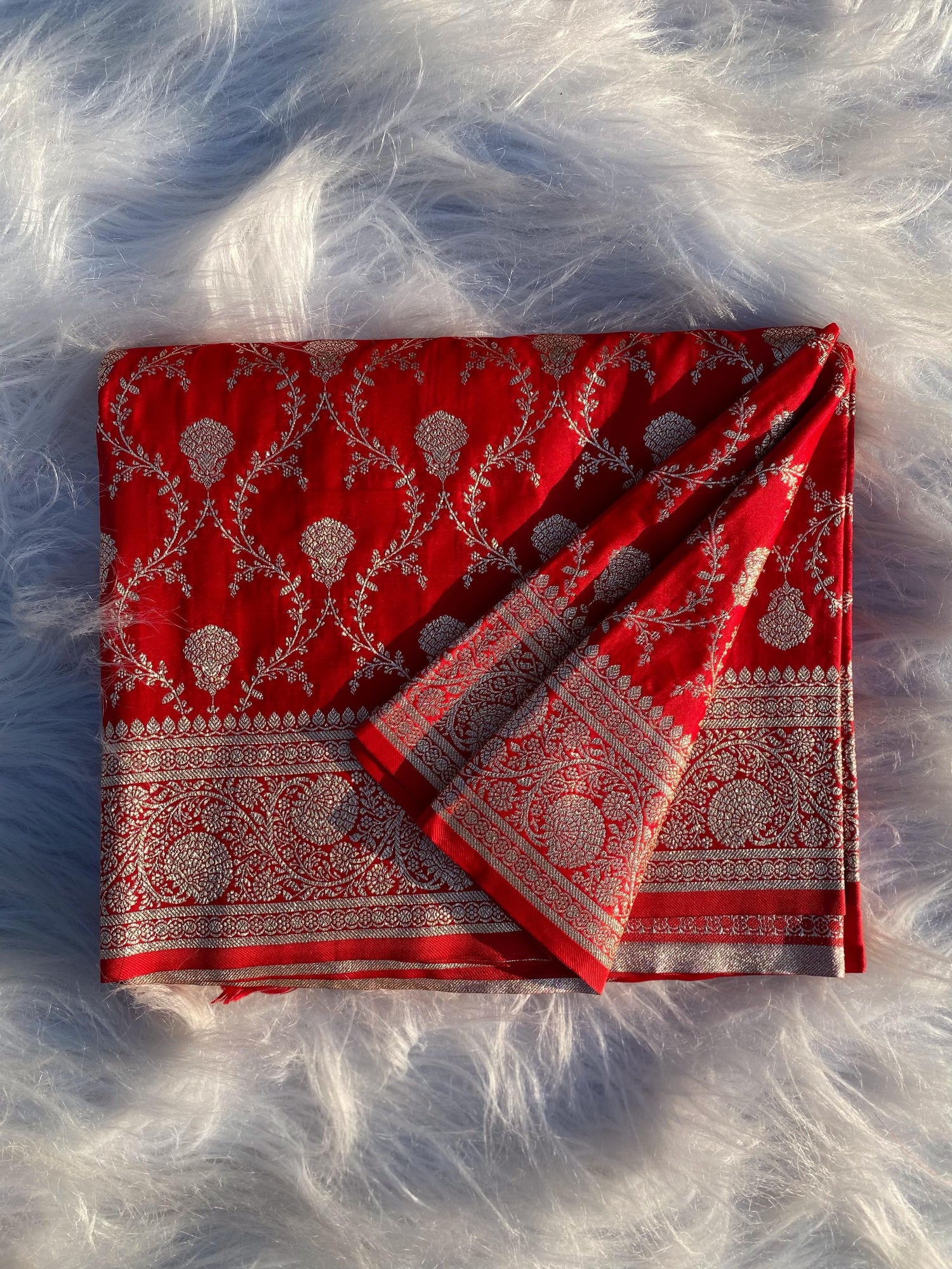 Red Pure Banarasi Mushro Satin Silk Saree Banarasi Saree Anant Tex Exports Pvt.Ltd..