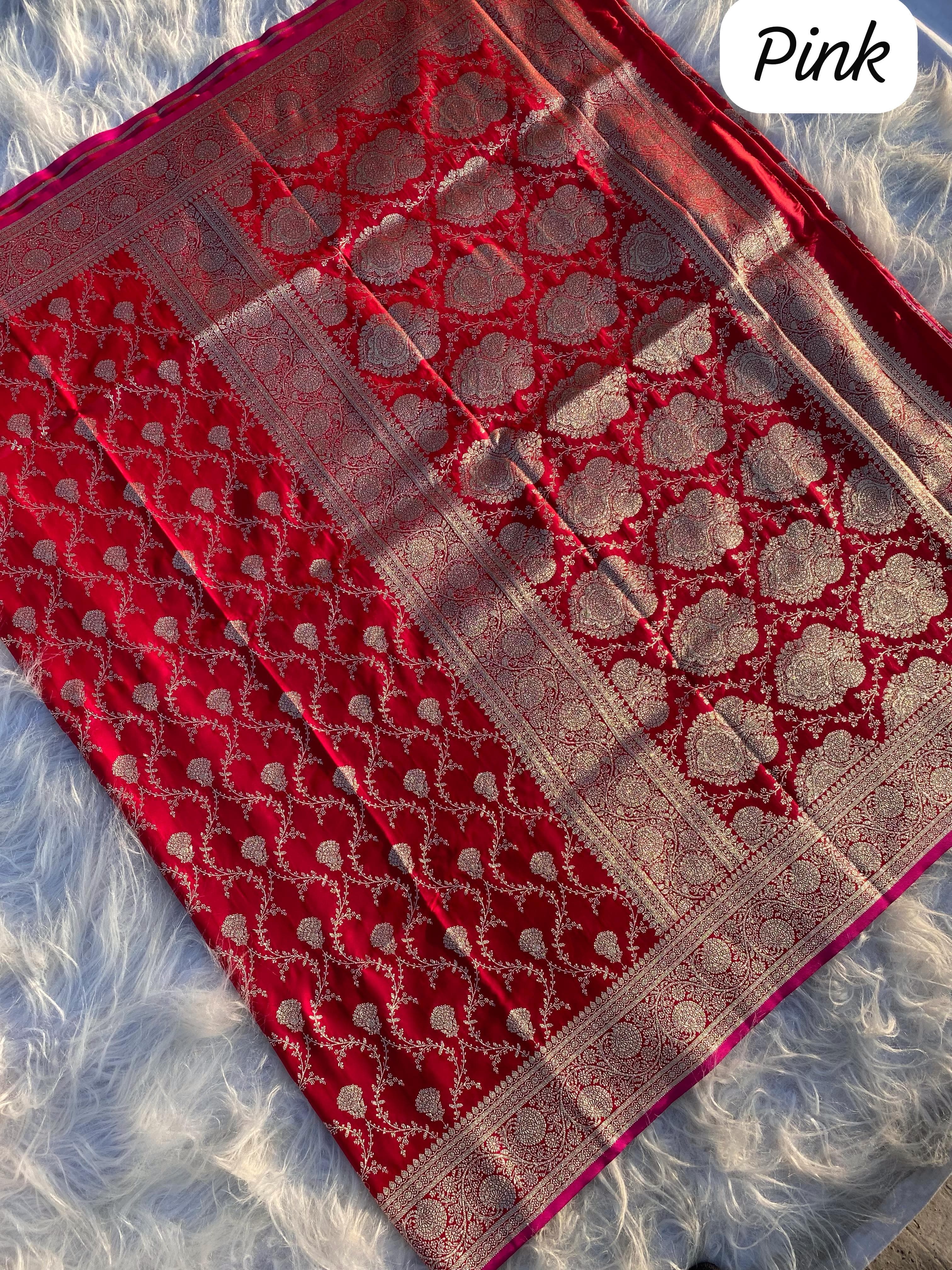 Pink Pure Banarasi Mushro Satin Silk Saree Banarasi Saree Anant Tex Exports Pvt.Ltd..