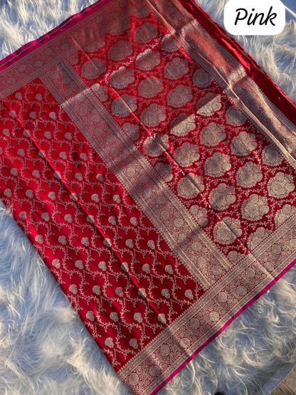 Pink Pure Banarasi Mushro Satin Silk Saree Banarasi Saree Anant Tex Exports Pvt.Ltd..