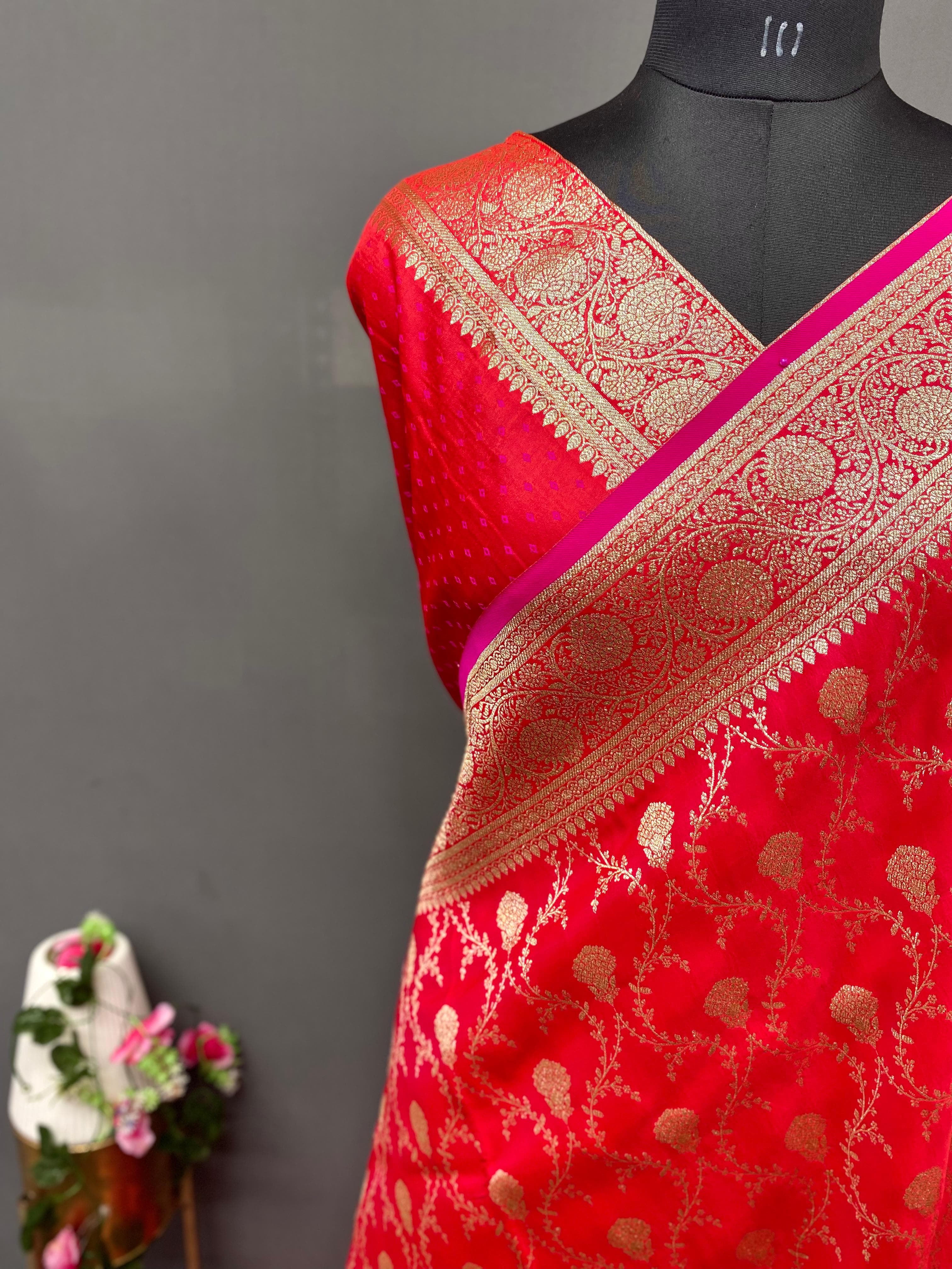 Pink Pure Banarasi Mushro Satin Silk Saree Banarasi Saree Anant Tex Exports Pvt.Ltd..