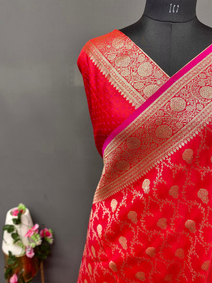 Pink Pure Banarasi Mushro Satin Silk Saree Banarasi Saree Anant Tex Exports Pvt.Ltd..