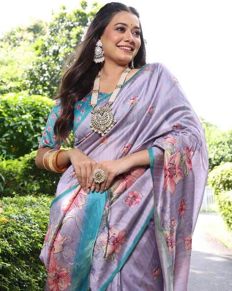 Lavender Pure Soft Tussar Silk Saree