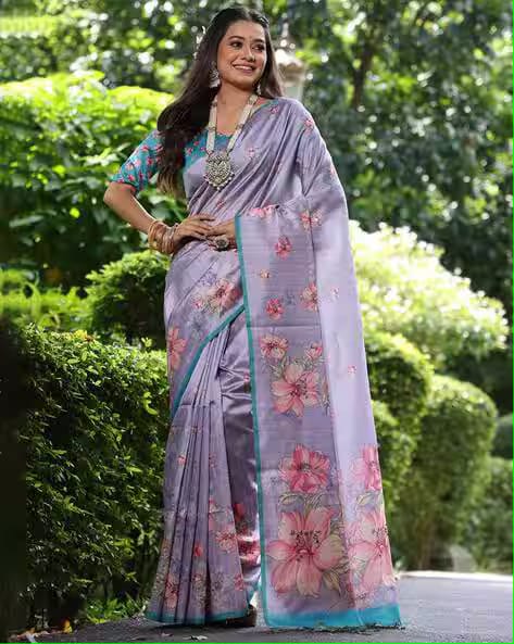 Lavender Pure Soft Tussar Silk Saree