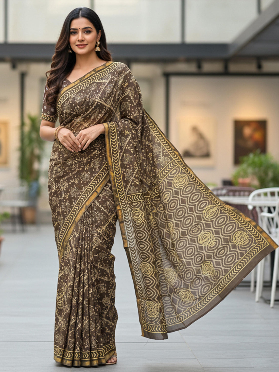 Brown Pure Soft Cotton Bagru Block Print Saree Cotton saree Anant Tex Exports Pvt.Ltd..
