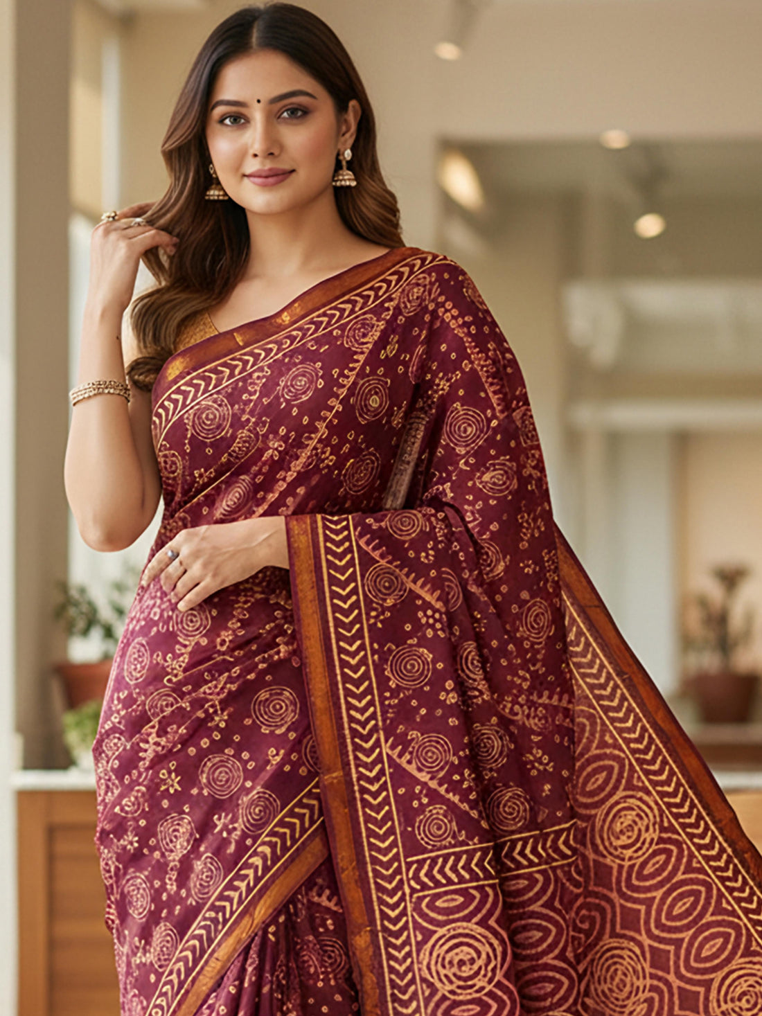 Maroon Pure Soft Cotton Bagru Block Print Saree Cotton saree Anant Tex Exports Pvt.Ltd..
