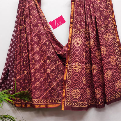 Maroon Pure Soft Cotton Bagru Block Print Saree Cotton saree Anant Tex Exports Pvt.Ltd..