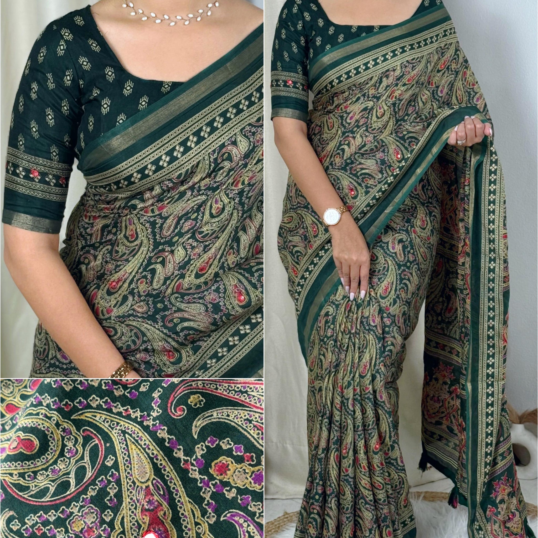 Green Pure Soft Cotton Kalamkari Print Saree