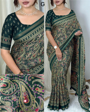 Green Pure Soft Cotton Kalamkari Print Saree