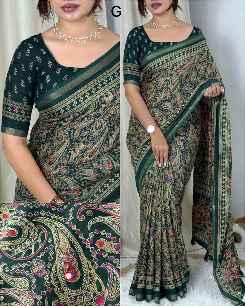Green Pure Soft Cotton Kalamkari Print Saree