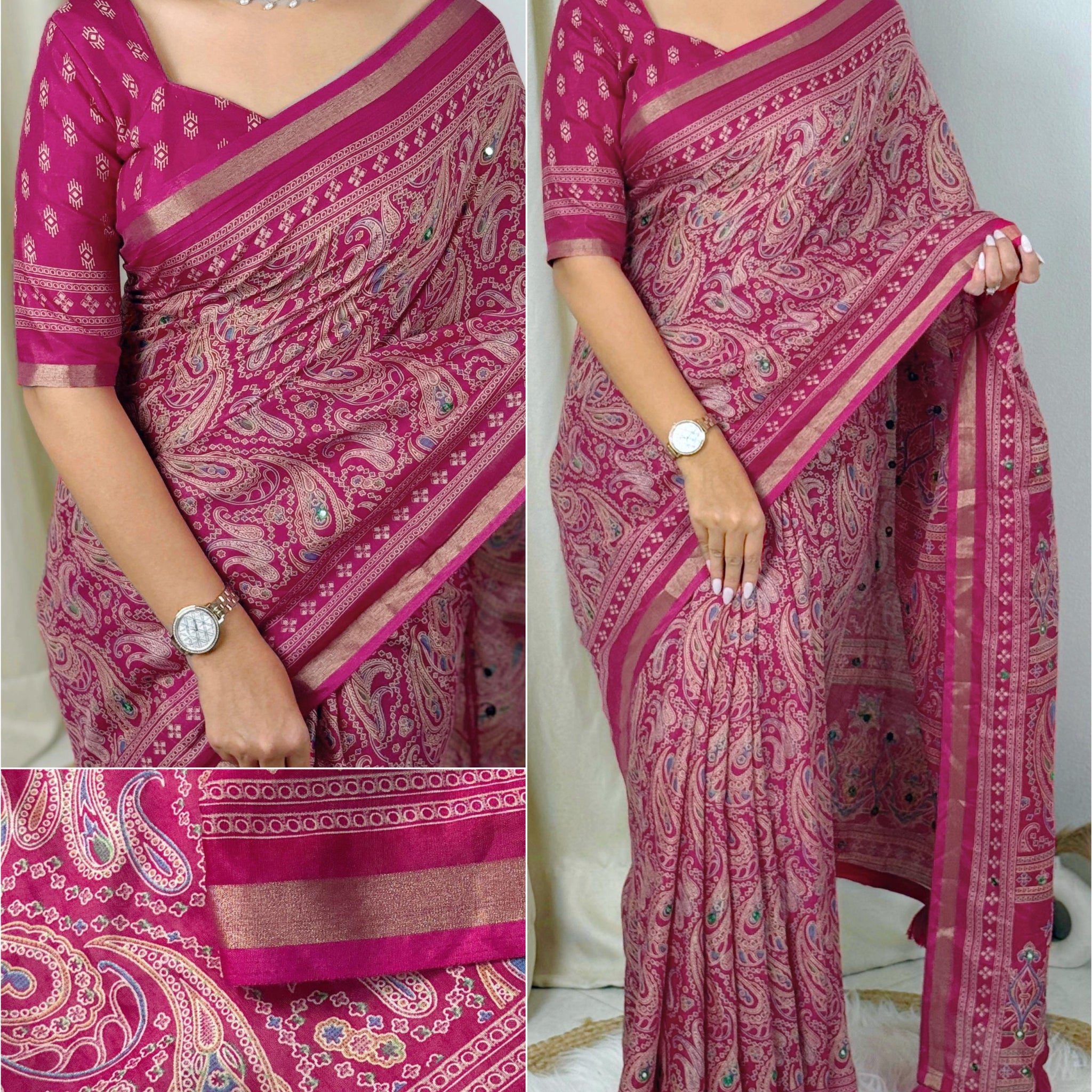 Pink Pure Soft Cotton Kalamkari Print Saree
