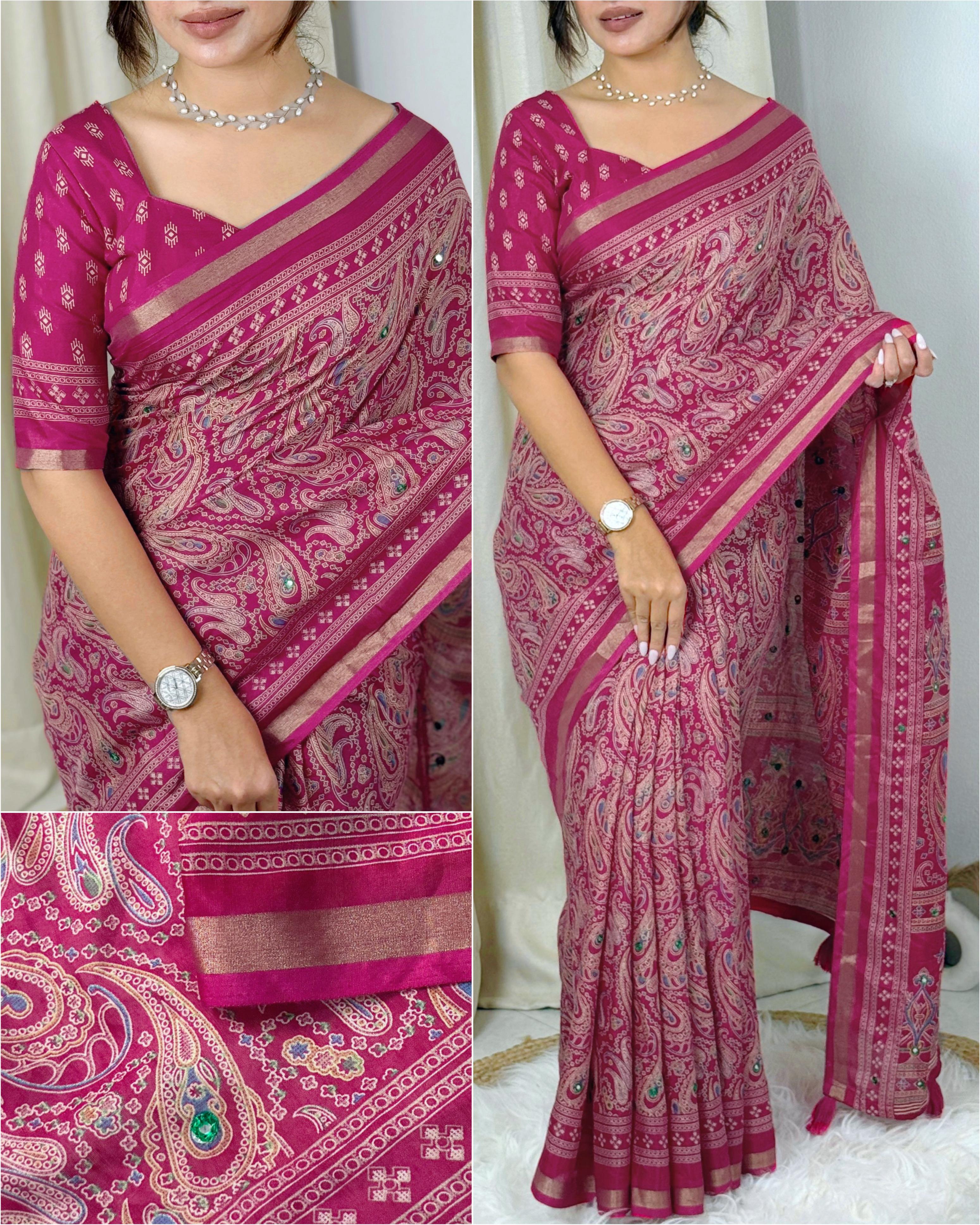 Pink Pure Soft Cotton Kalamkari Print Saree