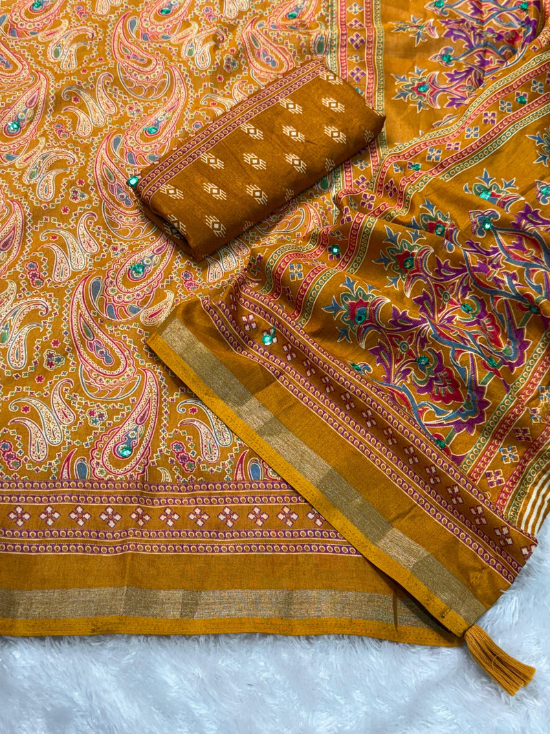 Yellow Pure Soft Cotton Kalamkari Print Saree