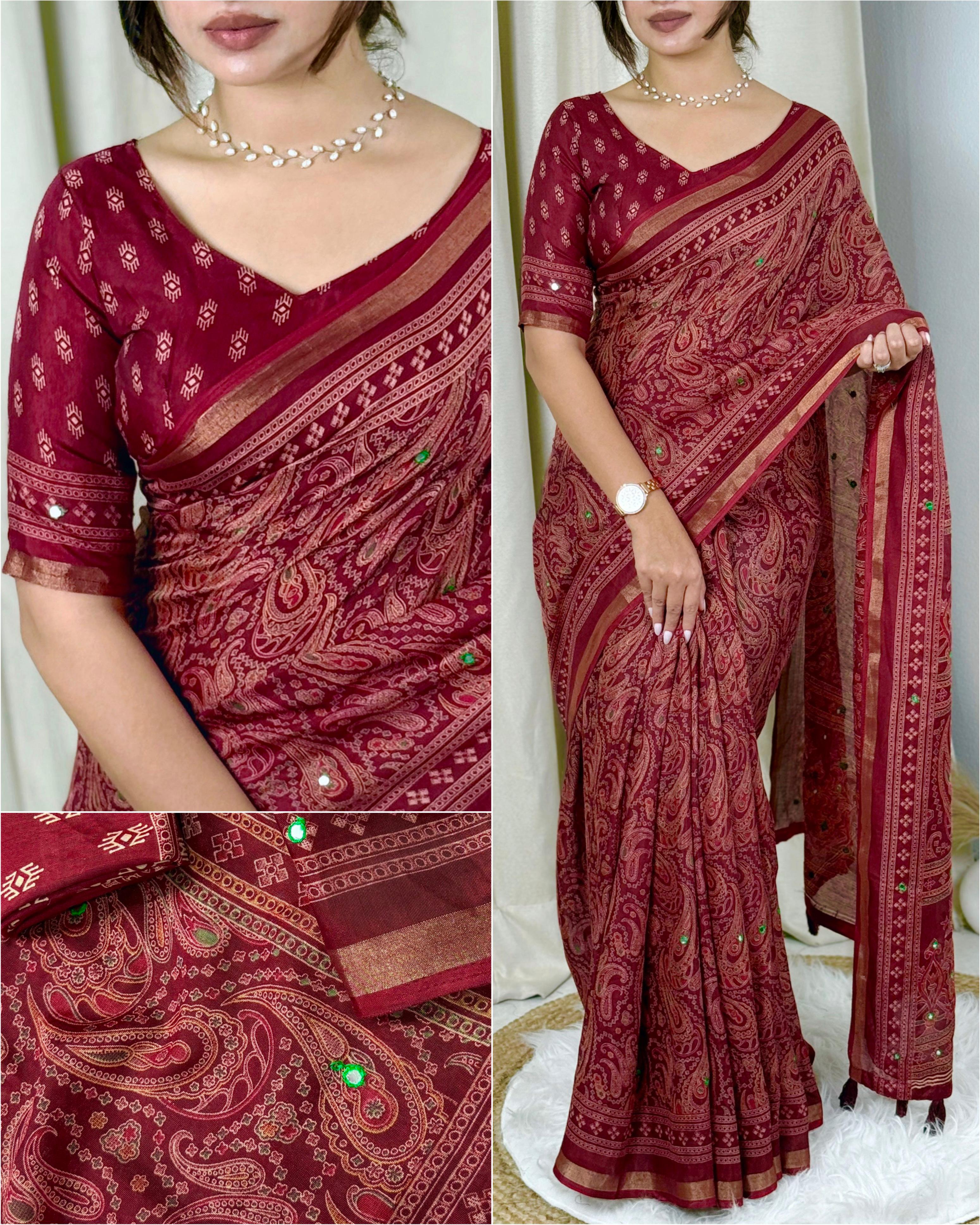Red Pure Soft Cotton Kalamkari Print Saree