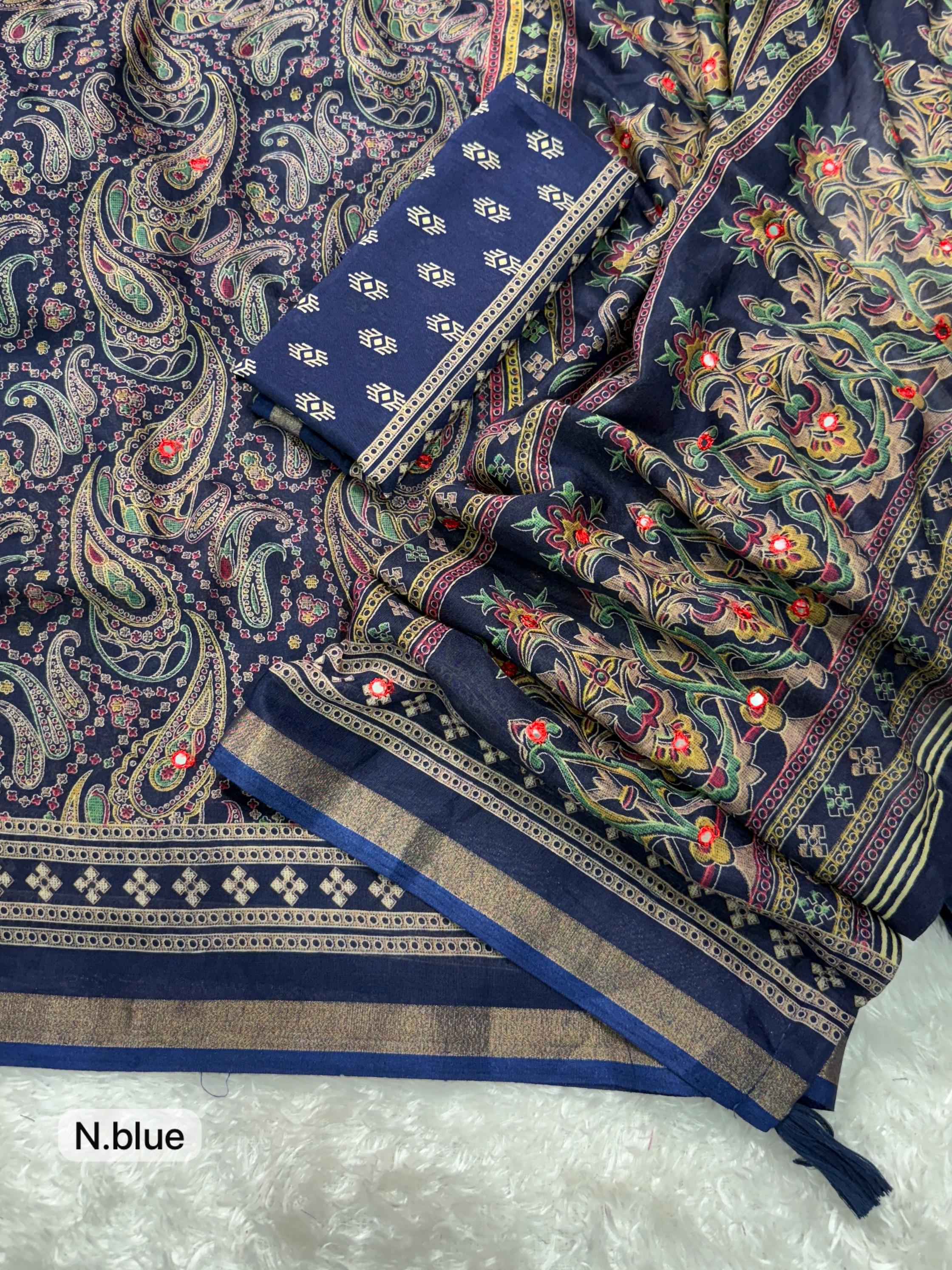 Blue Pure Soft Cotton Kalamkari Print Saree