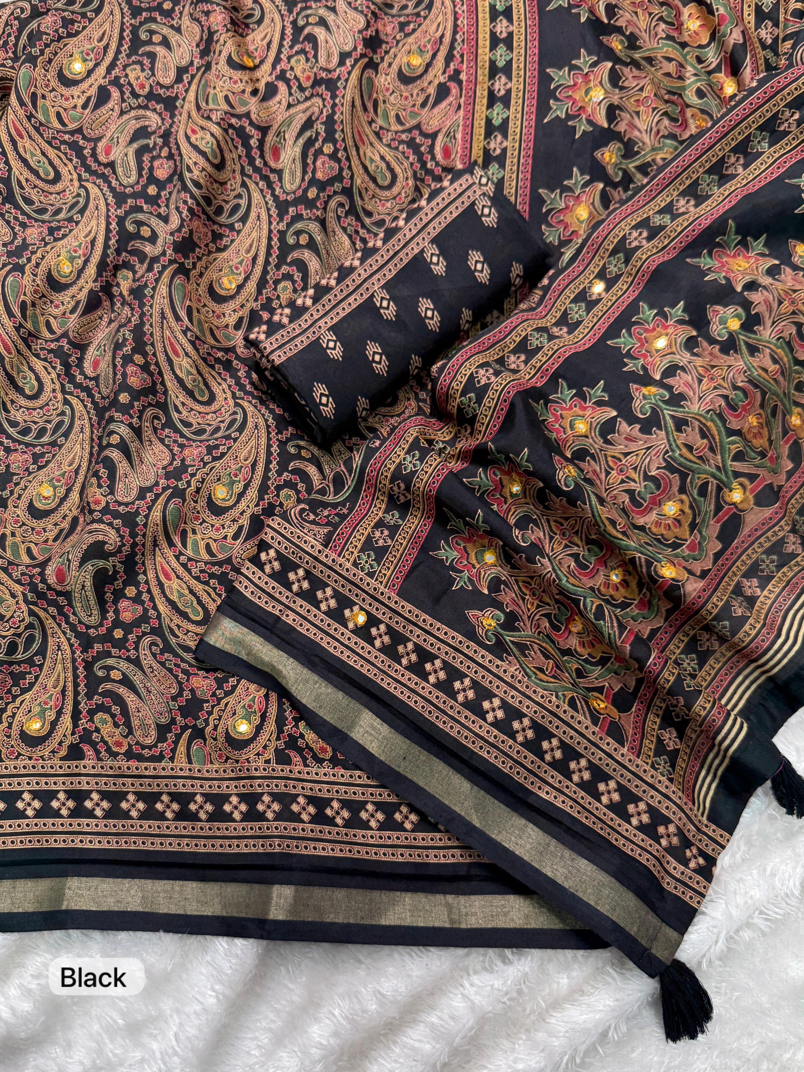 Black Pure Soft Cotton Kalamkari Print Saree