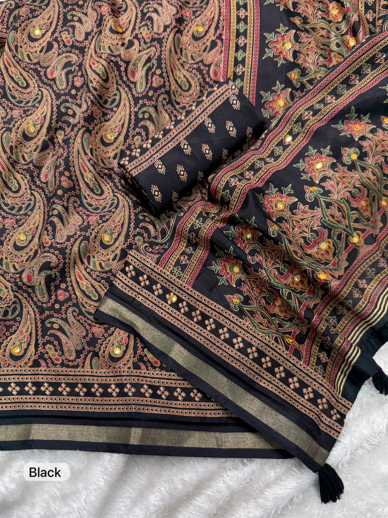 Black Pure Soft Cotton Kalamkari Print Saree