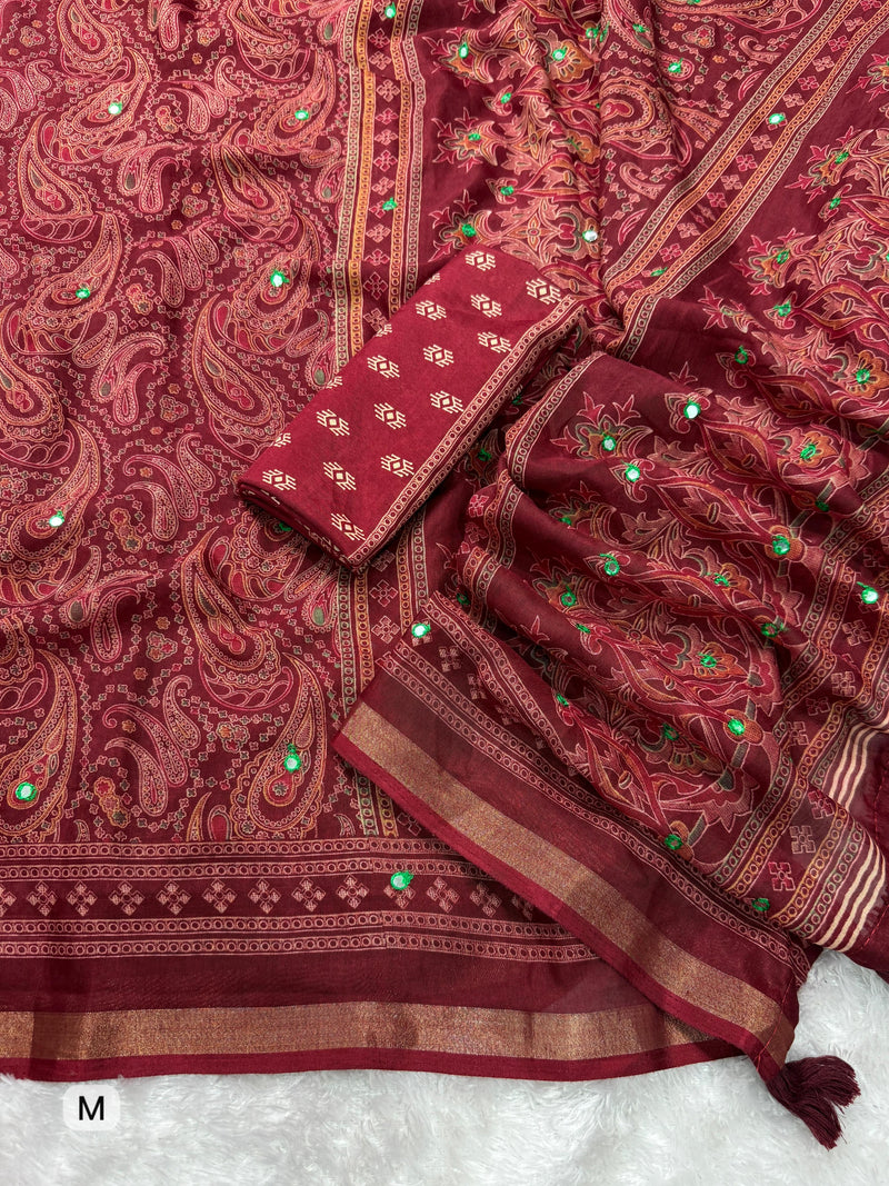 Red Pure Soft Cotton Kalamkari Print Saree