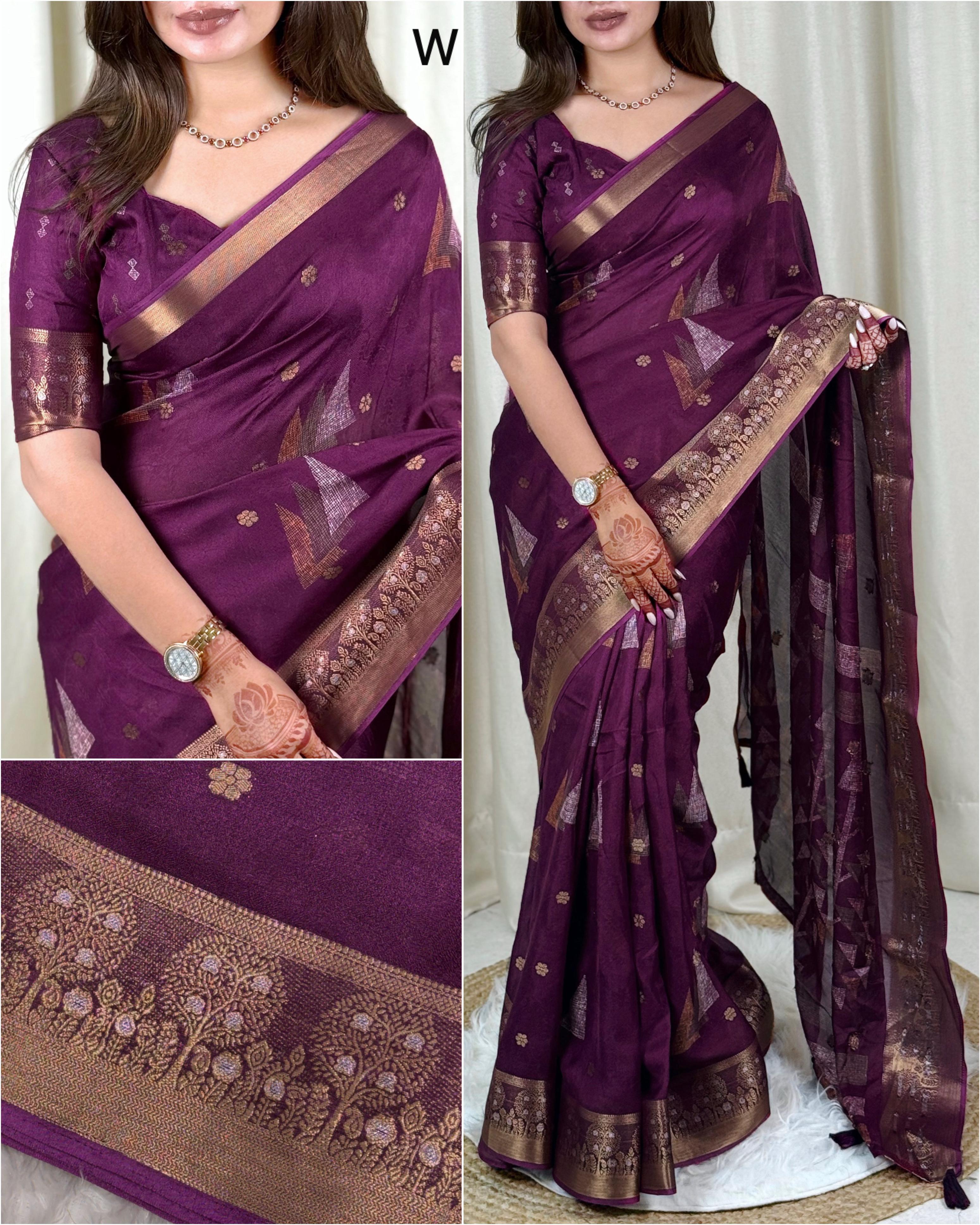 Wine Pure Moss Cotton Designer Saree